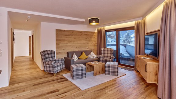 Wohnbereich mit Terrasse - Alpenappartement Central Valley Penthouse - Längenfeld